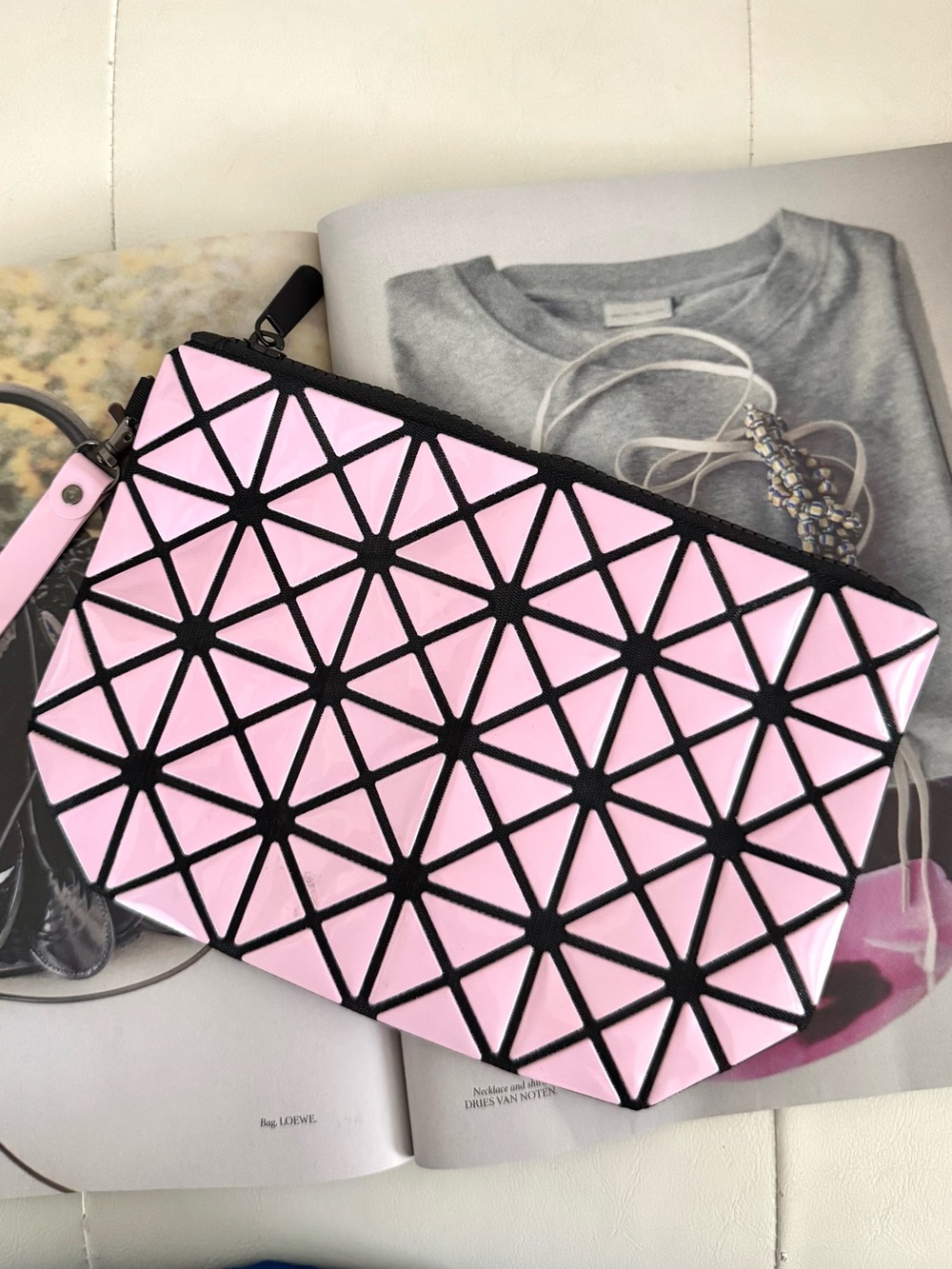 Pink Geometric Triangle Zip Pouch